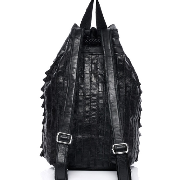 Only 2 Left - Final Sale Genuine Ruffle Black Leather Backpack main image 4